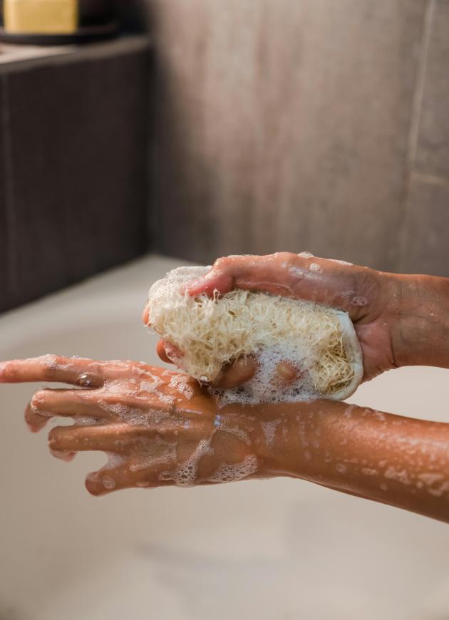 use natural loofah sponge for shower
